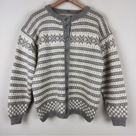 Sweaters - Handmade Knit Wool Fair Isle Winter Sweater Cardigan
